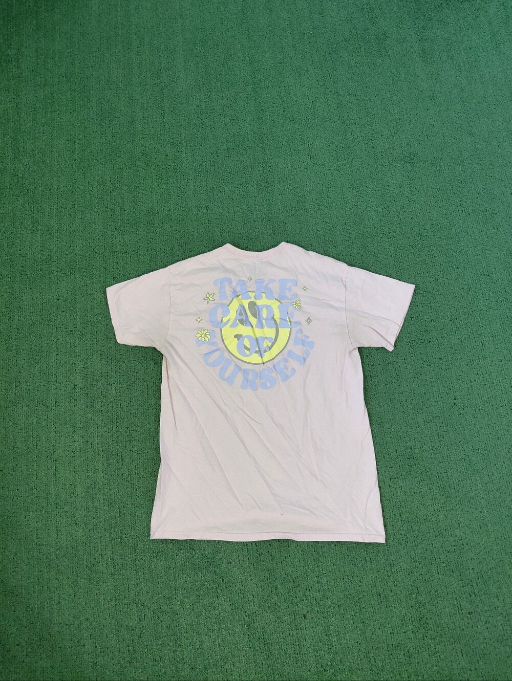 Take Care Of Yourself Positive Smiley Face Light Pink Unisex T Shirt Sz Medium